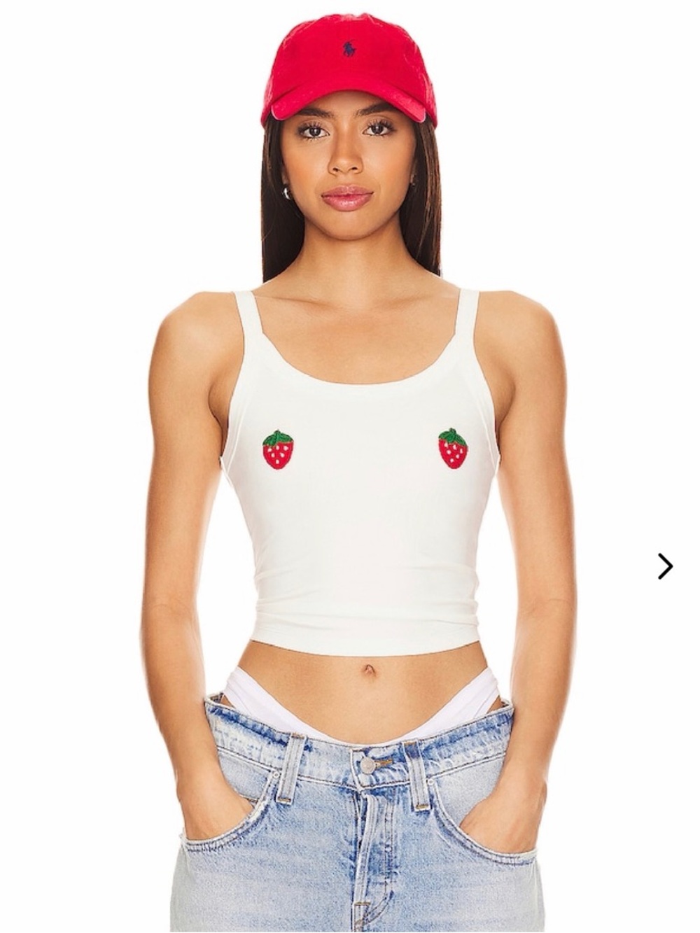 NEW Lovers + Friends White Tank with Red Strawberry Patch